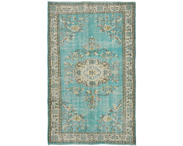 6x9 Vintage Green Persian Style Hand Knotted Low Pile Wool Area Rug